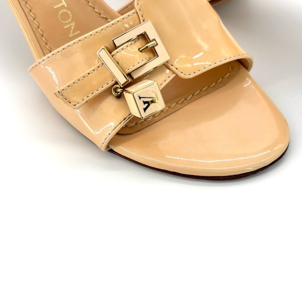 Louis Vuitton LV Dice Beige Charm Vernis Buckle Detail Slip On Mules Sandals 36 - Picture 6 of 9